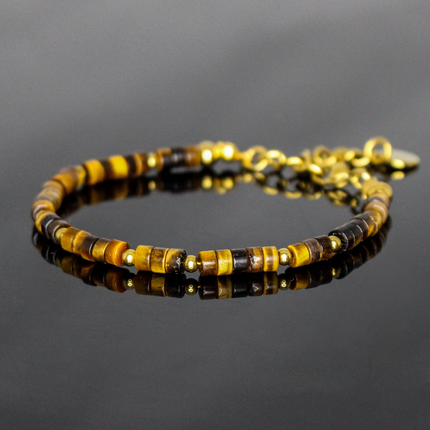 29003 Women's Heishi Bracelet with Tiger's Eye and Gold Plated