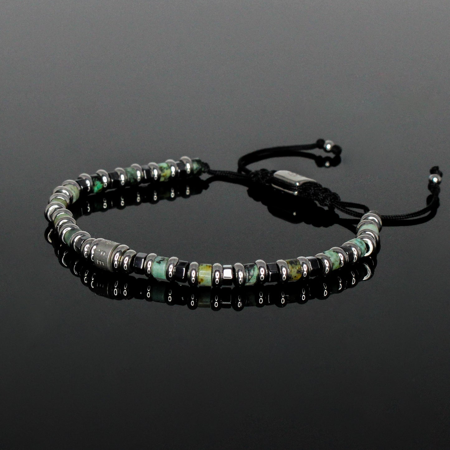 2051 Men’s Minimalist Heishi Beaded Bracelet with African Turquoise and Hematite