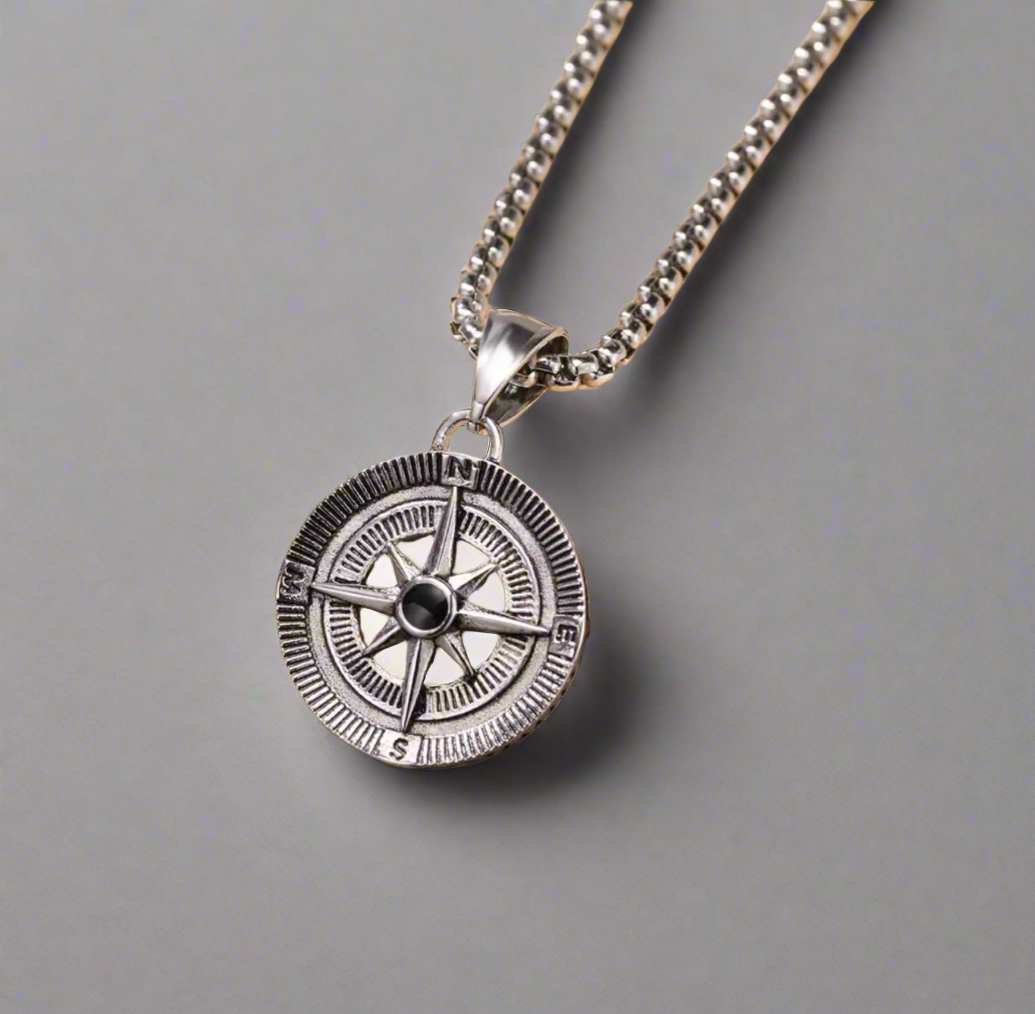13208 Men’s Necklace Stainless Steel with Compass Pendant