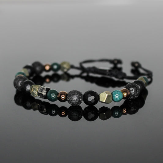 2236 Men’s Mixed Stone Bracelet with Lava Stone, Pyrite, Matte Black Onyx, Moss Agate and Copper Hematite