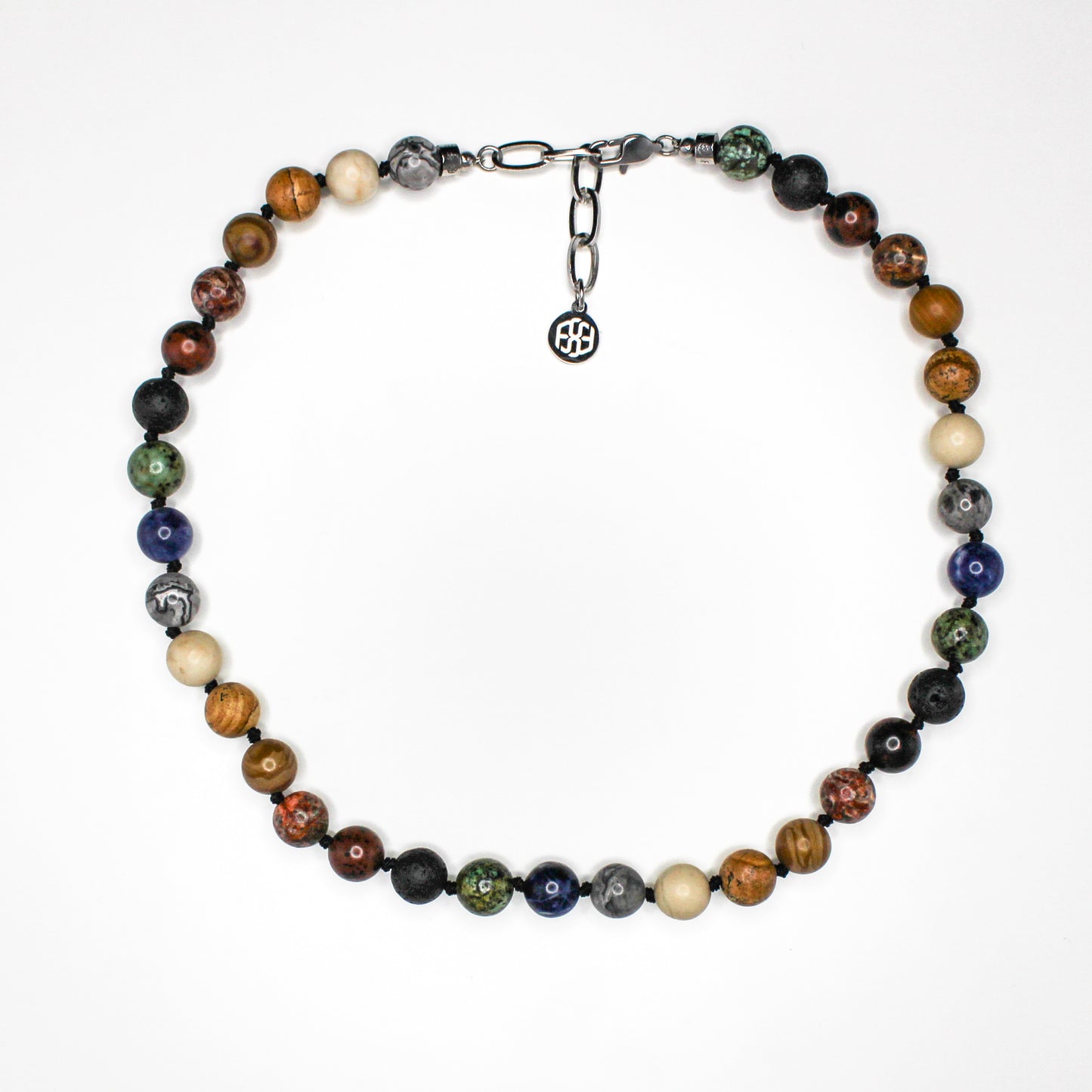 11410 Men's 10mm Handknotted Multi-Stone Necklace