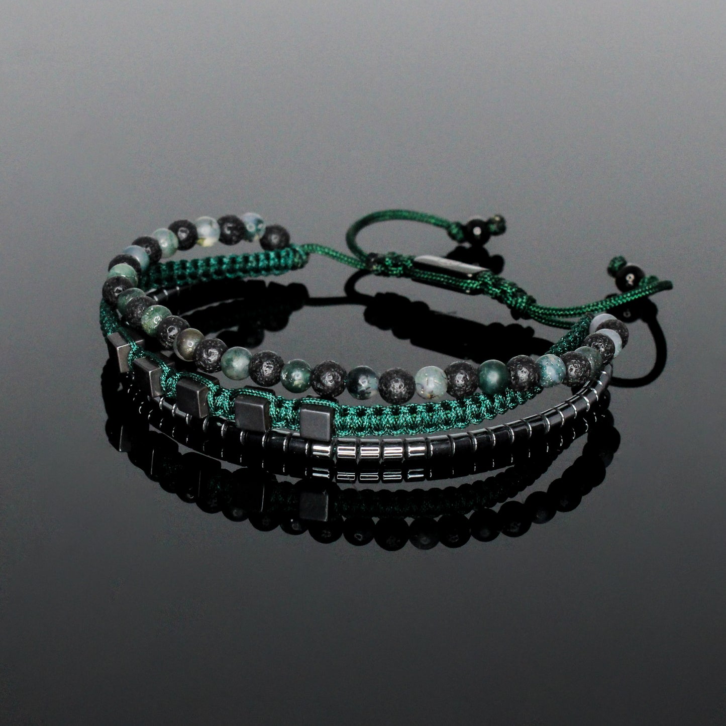 2238 Men’s Multi-layer Bracelet with Lava Stone, Matte Moss Agate and Hematite