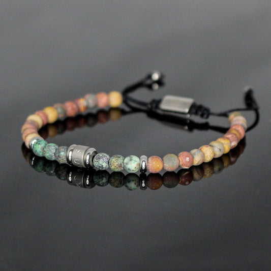 2026 Men’s Matte Picasso Jasper + Matte African Turquoise Minimalist Duo Bracelet