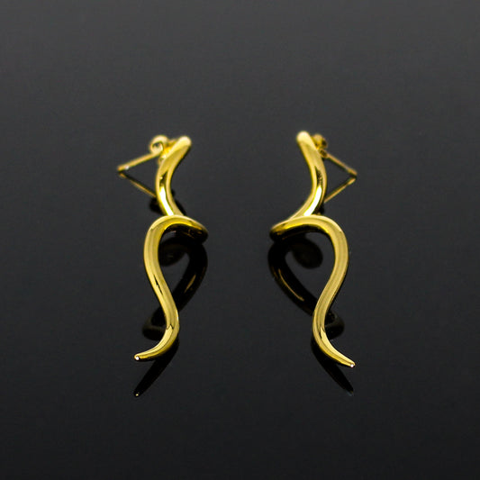 16188 Women’s Golden Serpentina Stainless Steel Gold Plated Stud Long Earrings