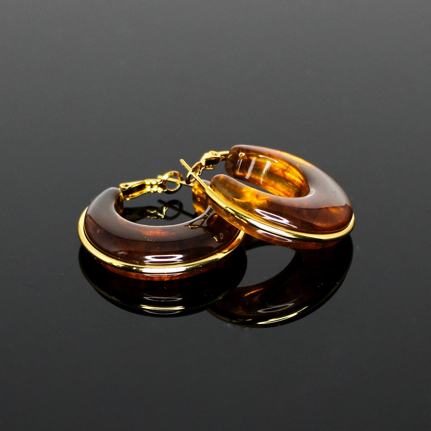 16187 Women’s Golden Amber Resin Stainless Steel Hoop Earrings