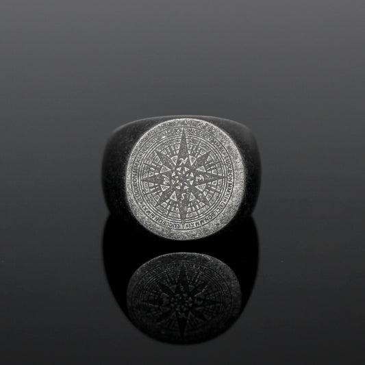 17119 Men's Runic Compass Signet Ring