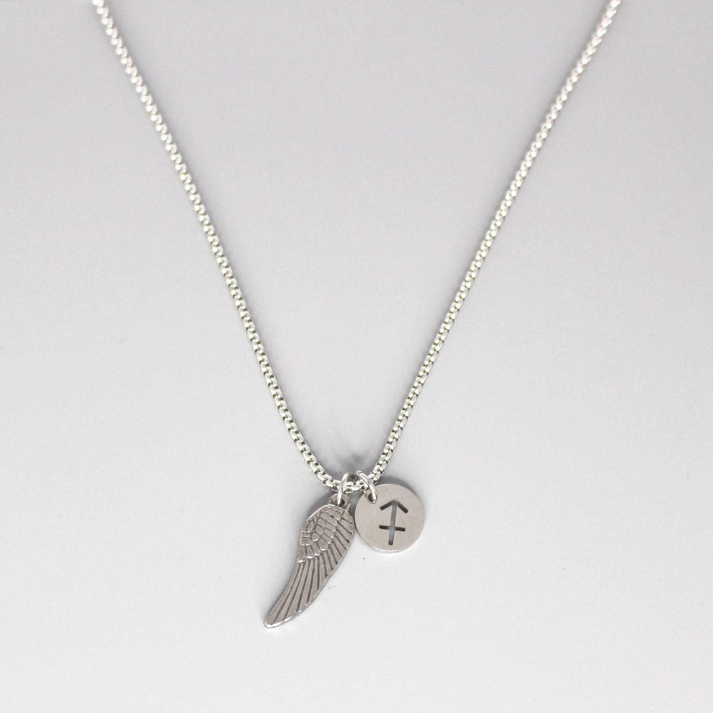 13209 Men’s Zodiac Sagittarius with Archangel Wing Double Pendant Necklace