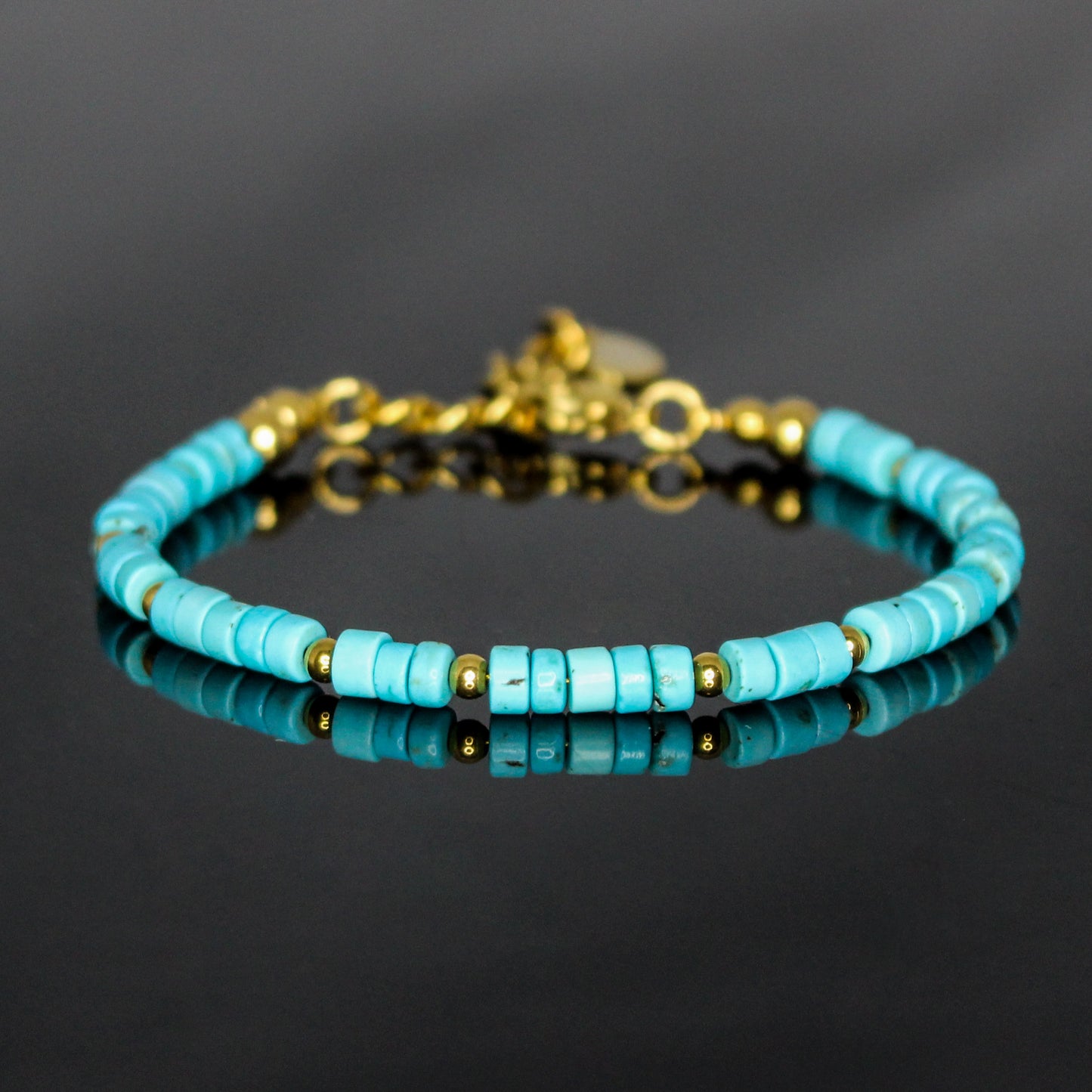 29003 Women's Heishi Bracelet with Turquoise and Gold Plated