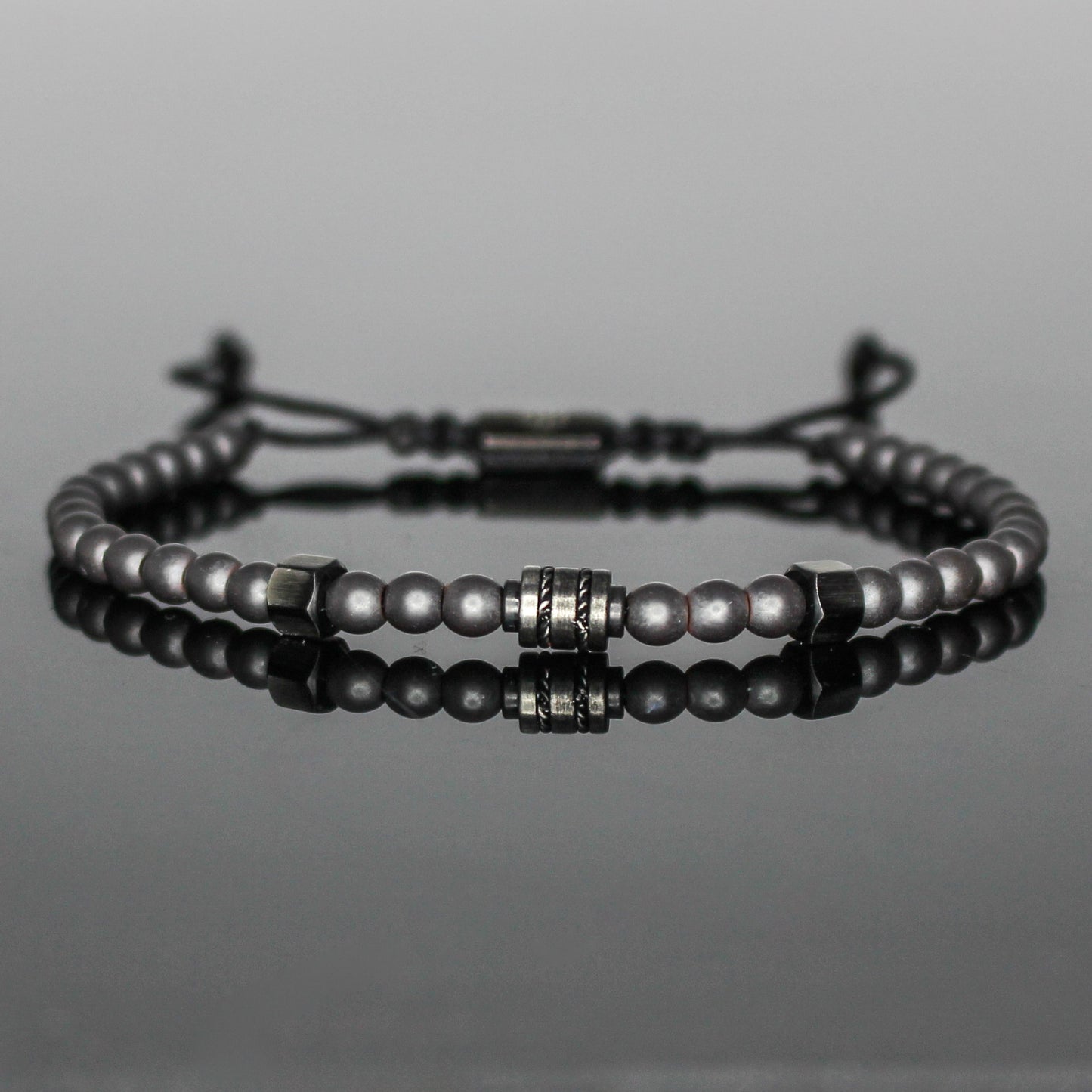 2004 Men’s Minimalist Matte Hematite Beaded Bracelet