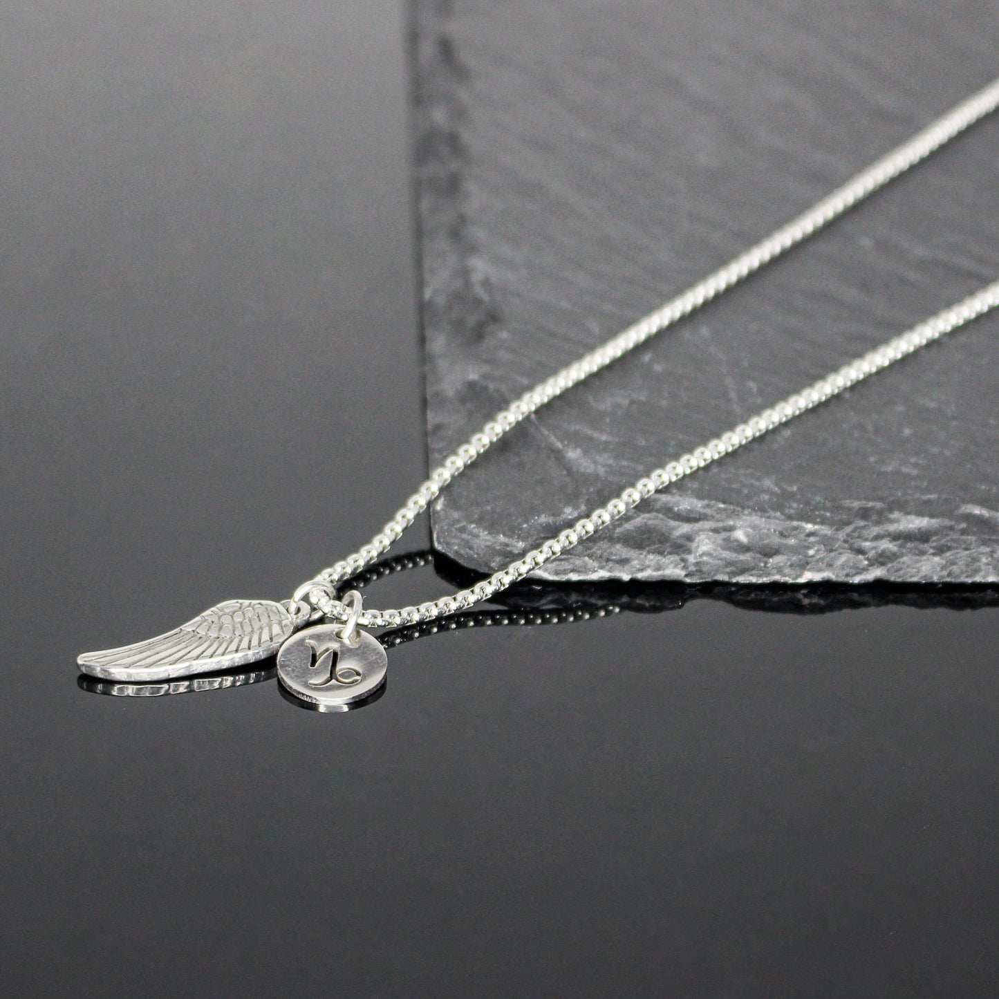 13209 Men’s Zodiac Capricorn with Archangel Wing Double Pendant Necklace