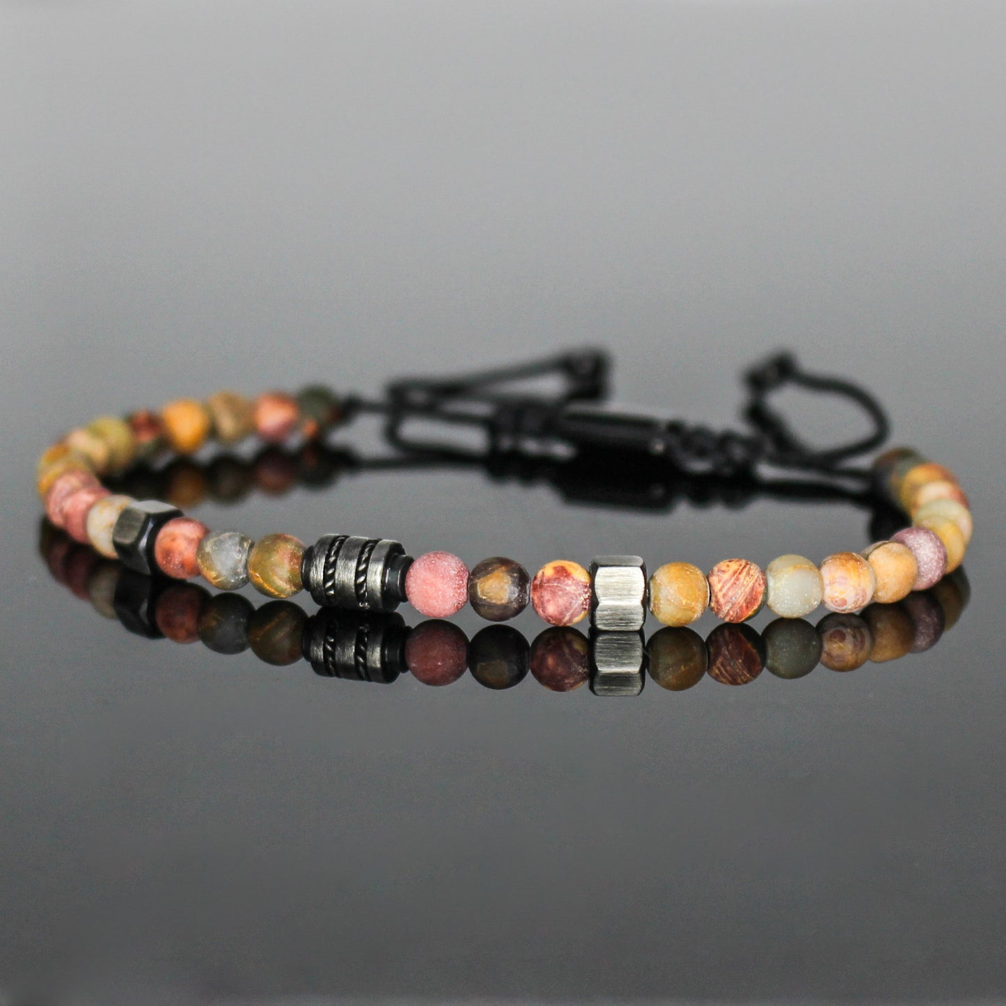 2013 Men’s Minimalist Matte Picasso Jasper Beaded Bracelet