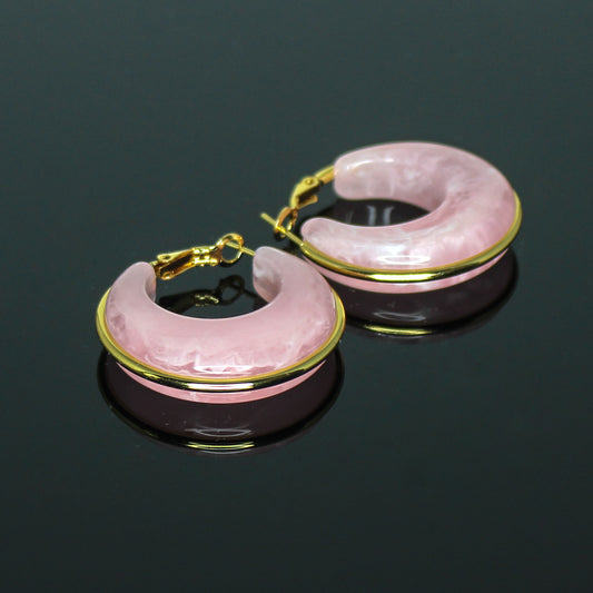 16187 Women’s Soft Rose Pink Resin Stainless Steel Hoop Earrings