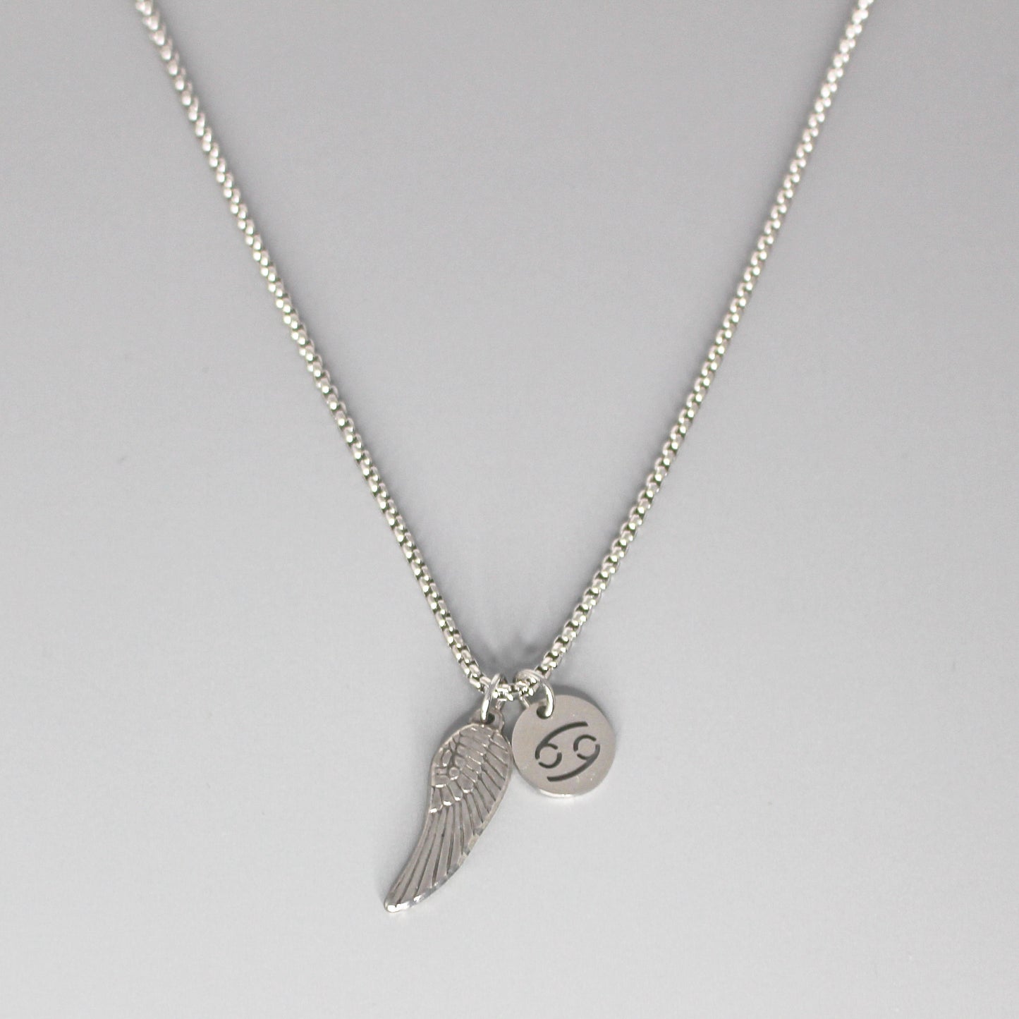 13209 Men’s Zodiac Cancer with Archangel Wing Double Pendant Necklace