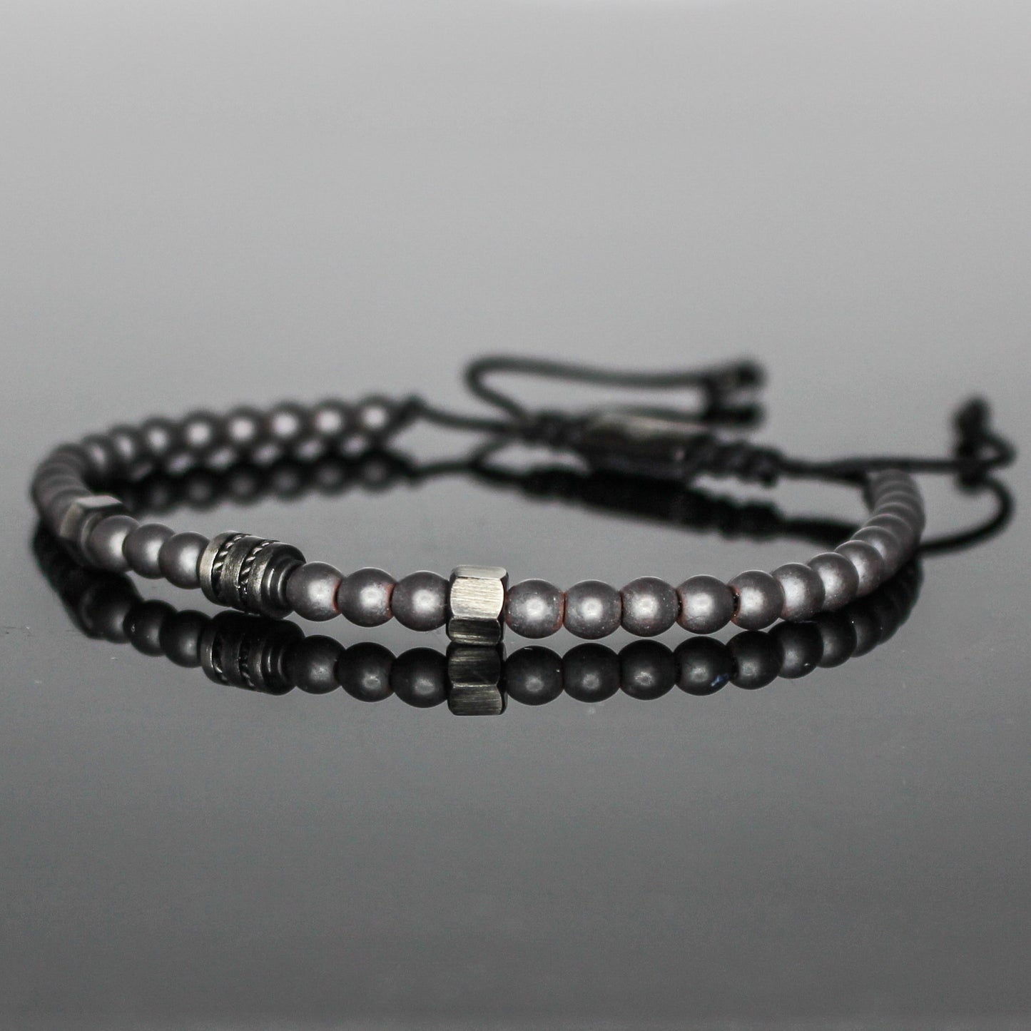 2004 Men’s Minimalist Matte Hematite Beaded Bracelet