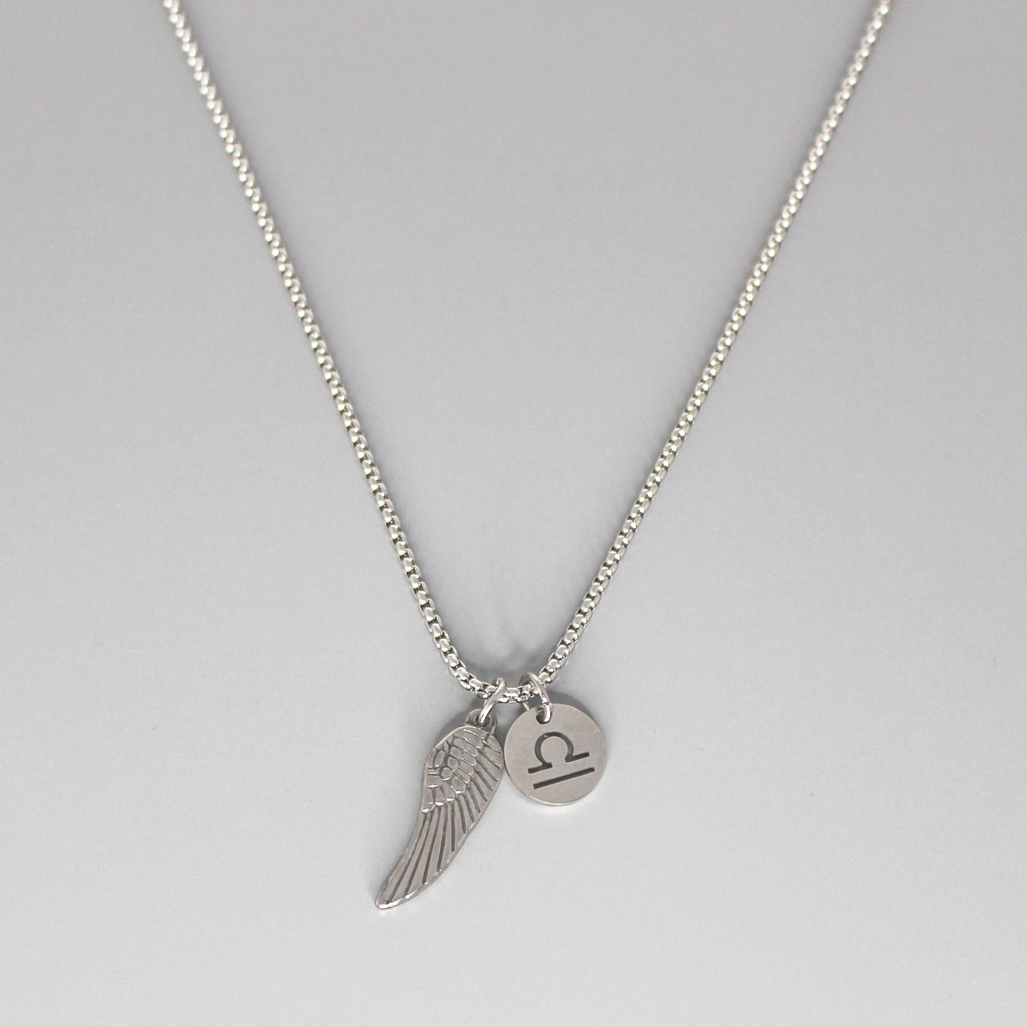13209 Men’s Zodiac Libra with Archangel Wing Double Pendant Necklace