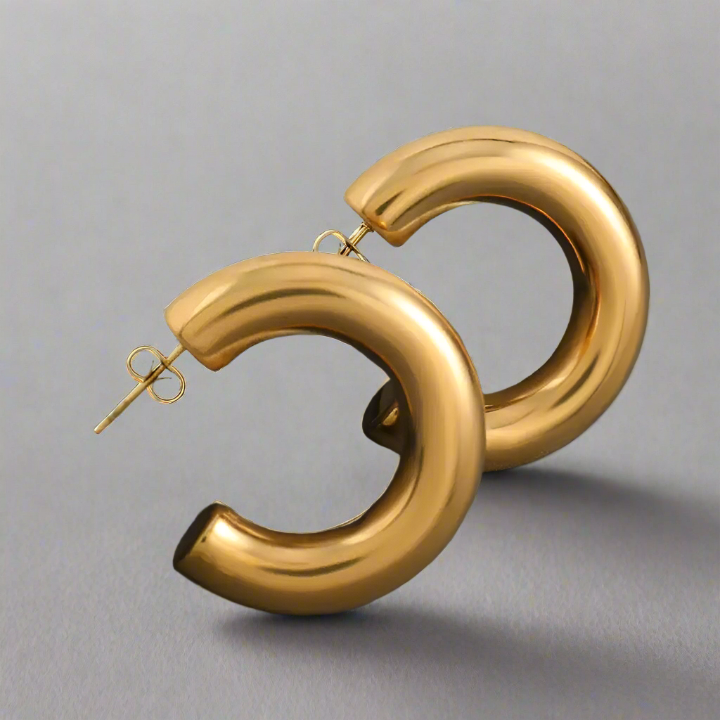 16171 Women’s C Shape Round Gold Plated Stainless Steel Hoops Earrings