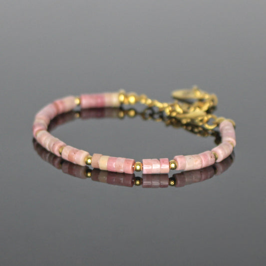29003 Women's Heishi Bracelet with Rhodonite and Gold Plated