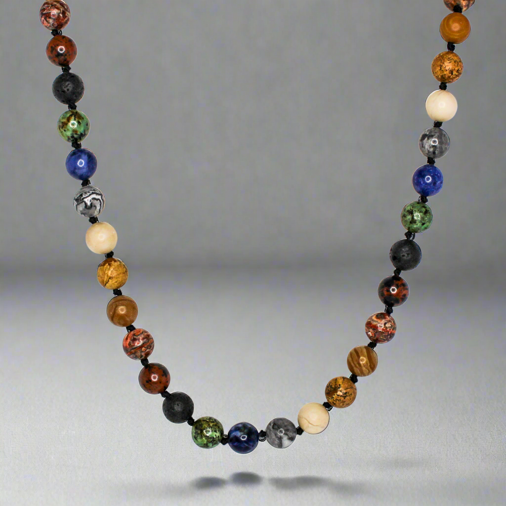 11410 Men's 10mm Handknotted Multi-Stone Necklace