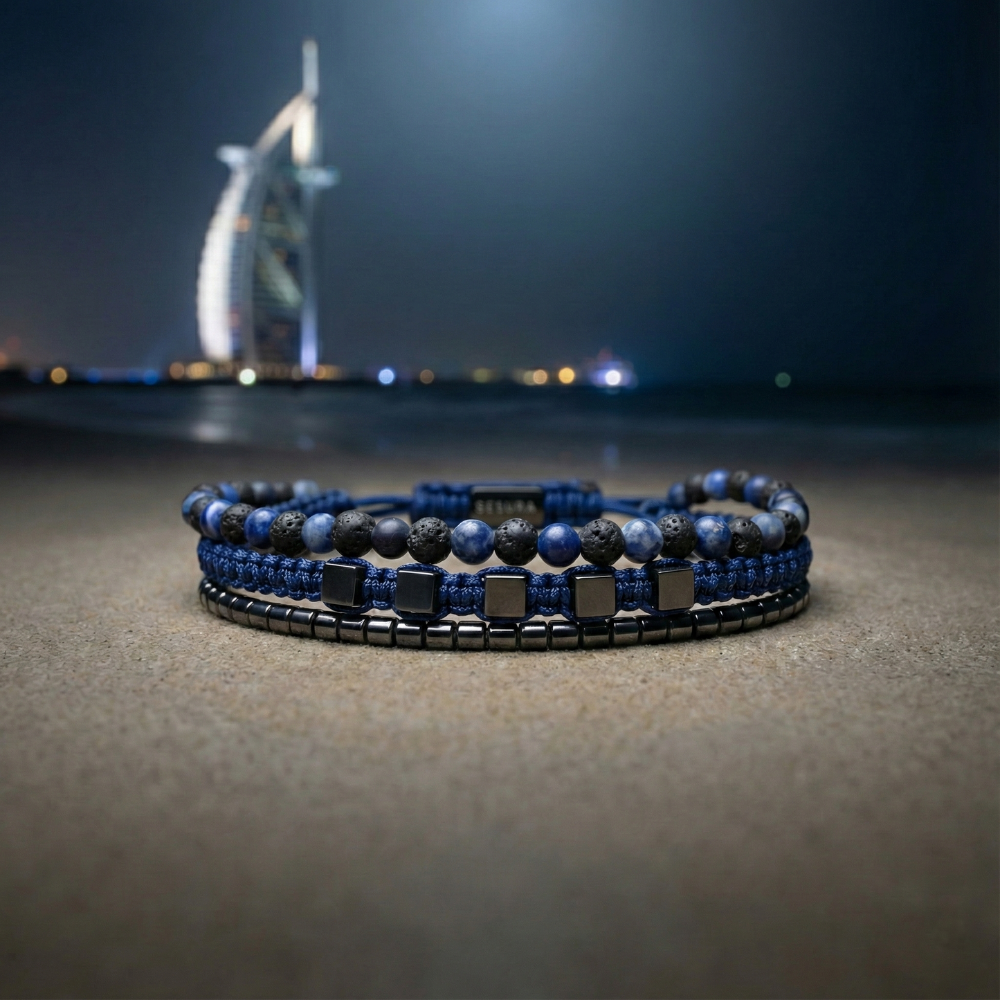 2216 Men’s Multi-layer Bracelet with Lava Stone, Matte Dark Blue Sodalite and Hematite