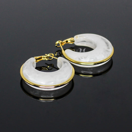 16187 Women’s Luminous White Resin Stainless Steel Hoop Earrings