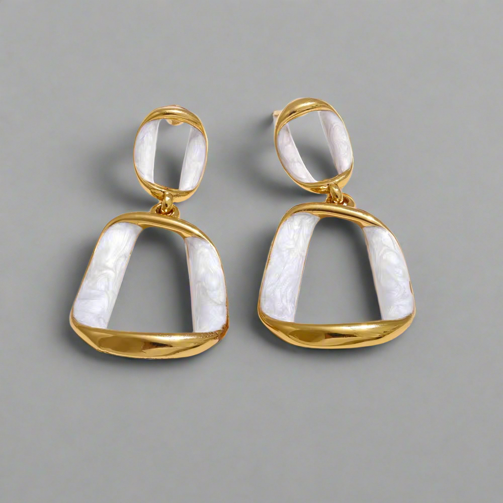 16183 Women’s White Enamel Gold Plated Stainless Steel Hoop Earrings