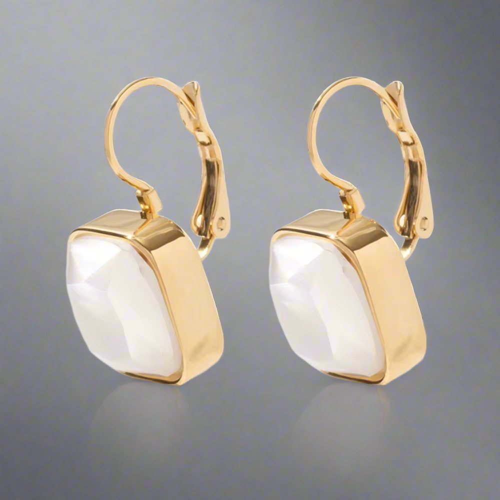 16184 Women’s White Crystal Rhinestones Gold Plated Stainless Steel Hoop Earrings