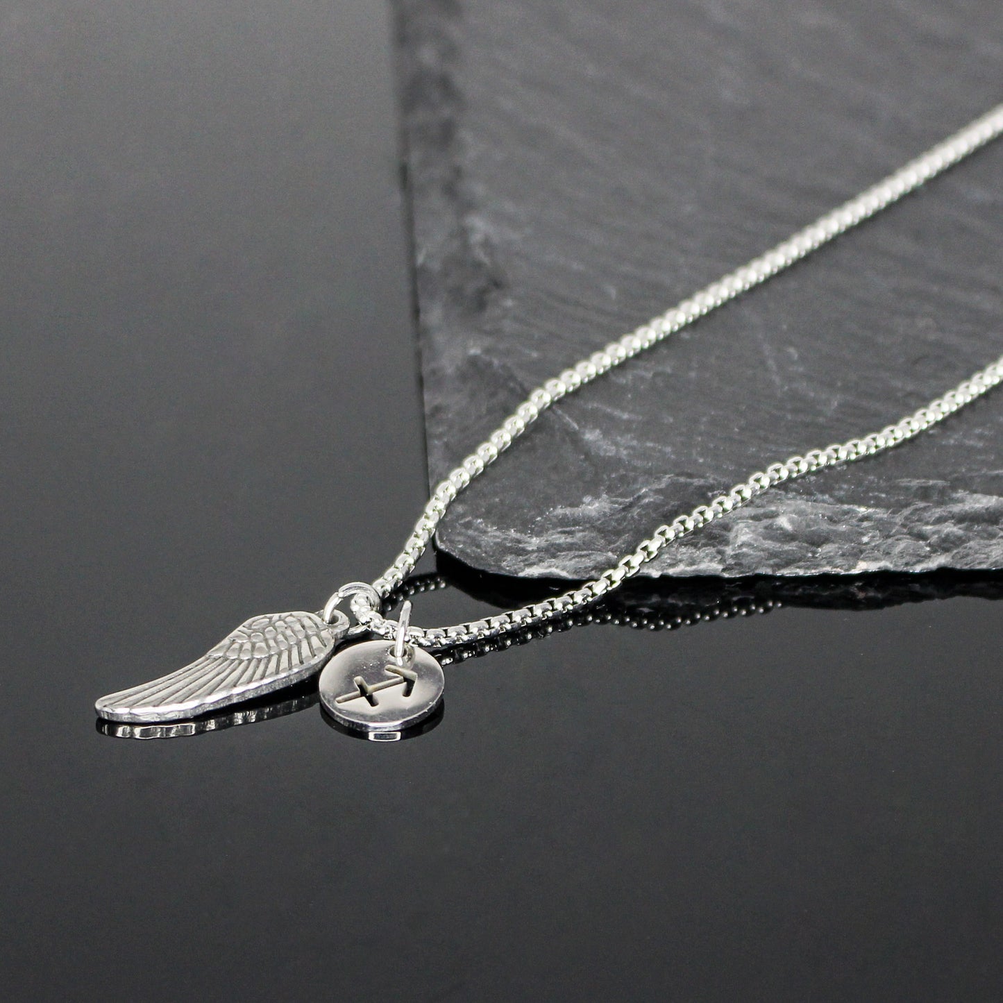 13209 Men’s Zodiac Sagittarius with Archangel Wing Double Pendant Necklace
