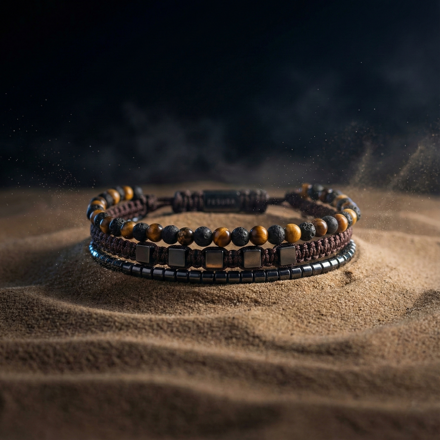 2217 Men’s Multi-layer Bracelet with Lava Stone, Matte Tiger’s Eye and Hematite