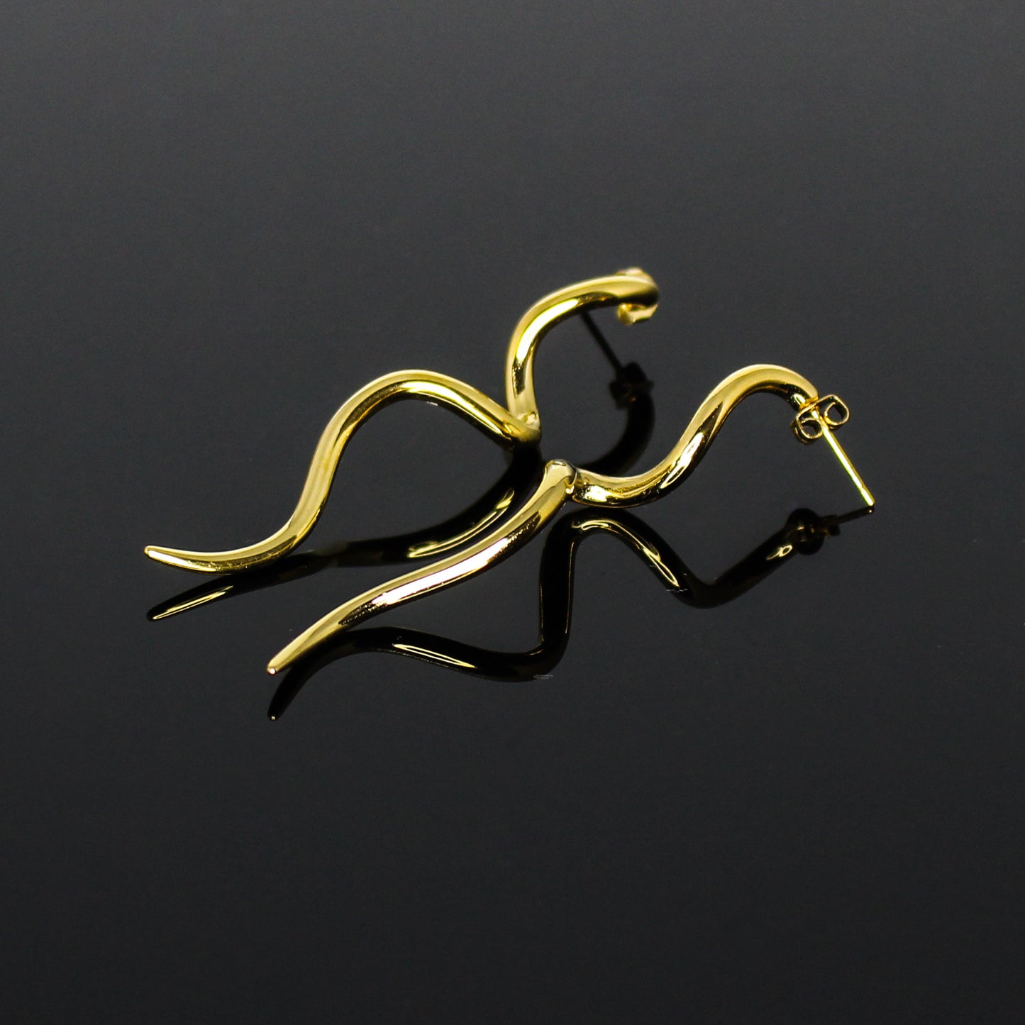 16188 Women’s Golden Serpentina Stainless Steel Gold Plated Stud Long Earrings