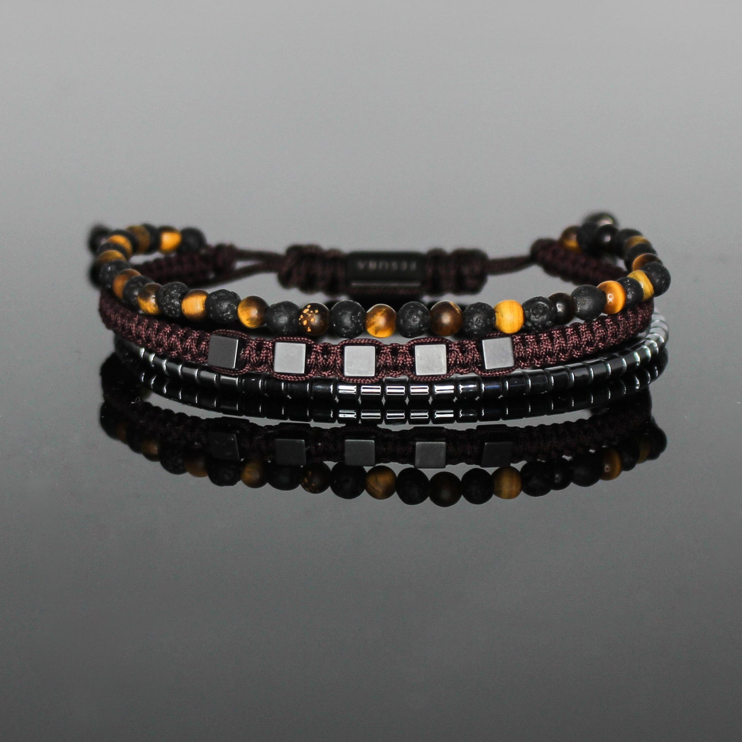 2217 Men’s Multi-layer Bracelet with Lava Stone, Matte Tiger’s Eye and Hematite