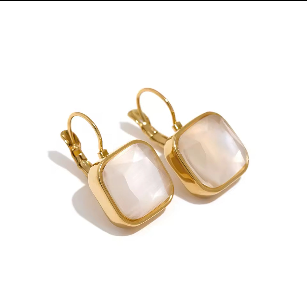 16184 Women’s White Crystal Rhinestones Gold Plated Stainless Steel Hoop Earrings