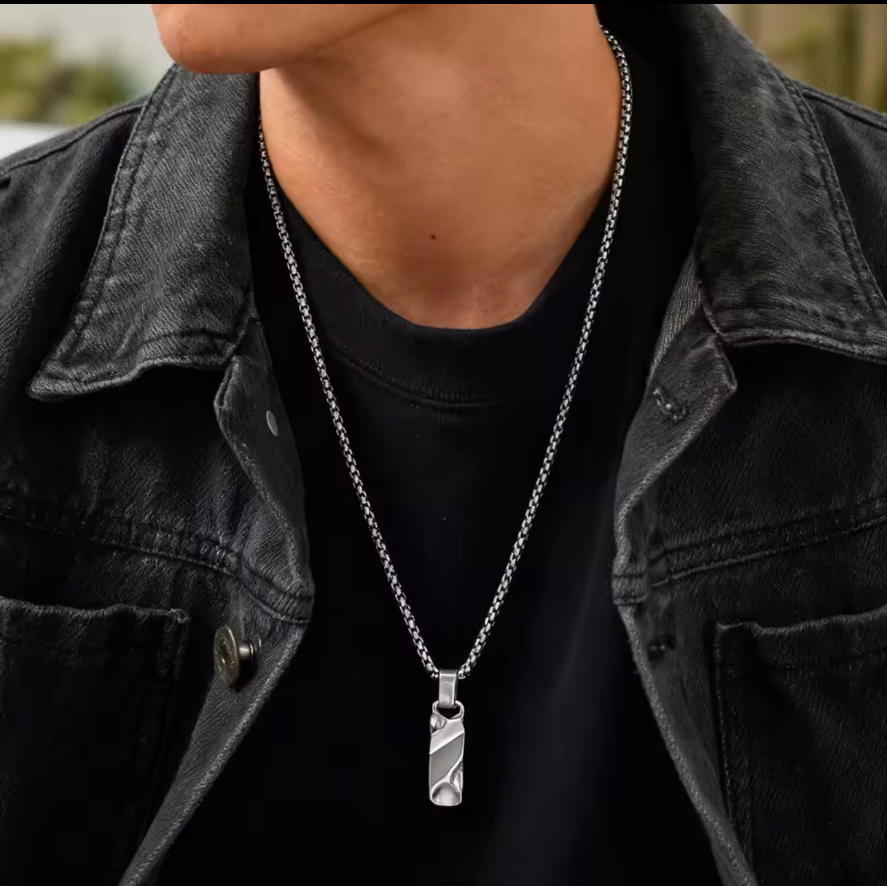 13218 Men’s Geometric Forge Bar Pendant Stainless Steel Necklace