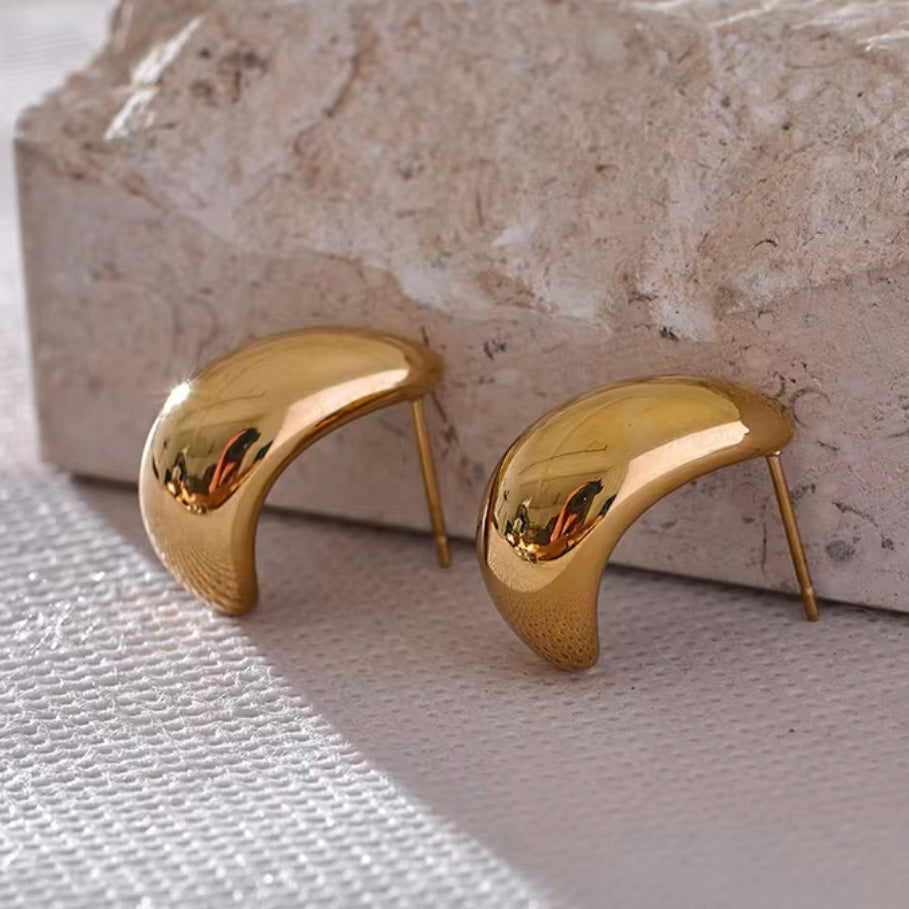 16182 Women’s Crescent Gold Plated Stainless Steel Earrings