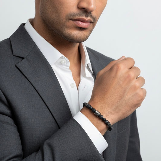 2003 Men’s Minimalist Matte Black Onyx and Lava Stone Beaded Bracelet (4mm)