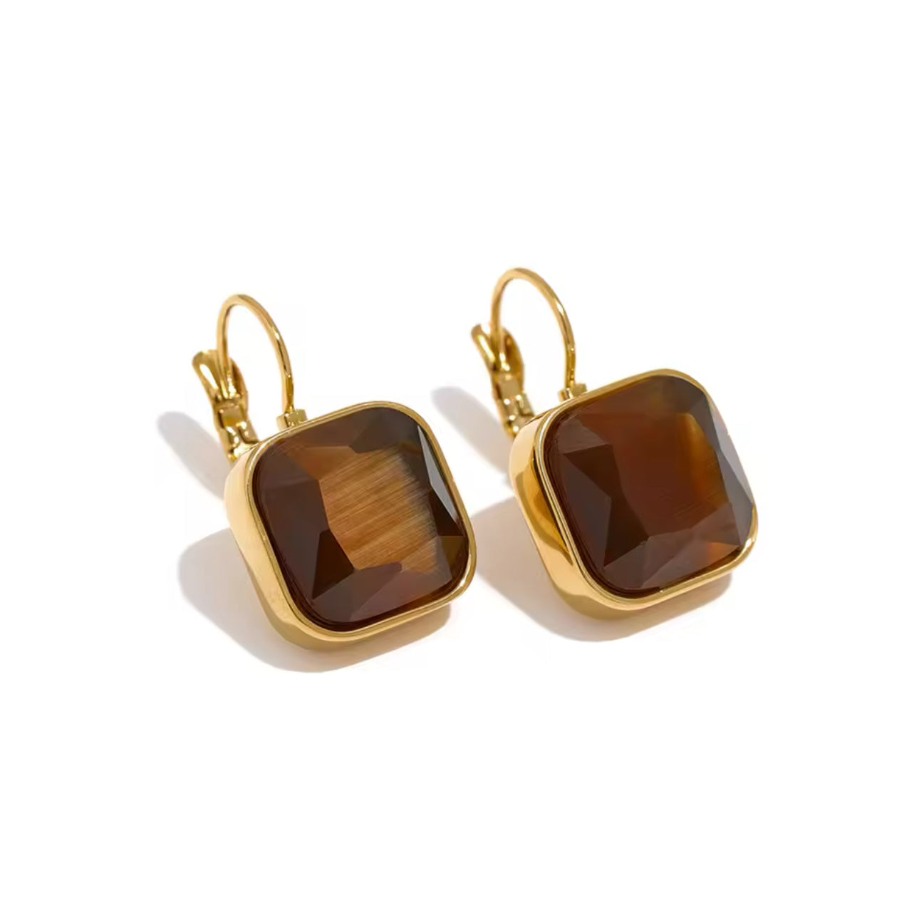 16184 Women’s Brown Crystal Rhinestones Gold Plated Stainless Steel Hoop Earrings