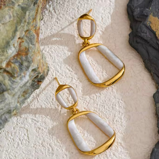 16183 Women’s White Enamel Gold Plated Stainless Steel Hoop Earrings