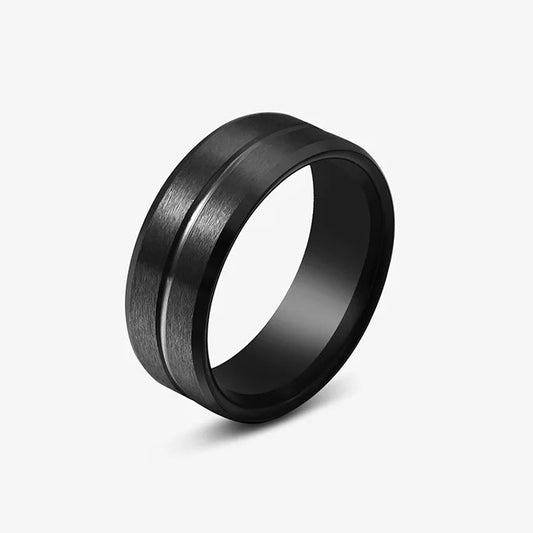 17106 Men's Black Groove Band Ring Stainless steel