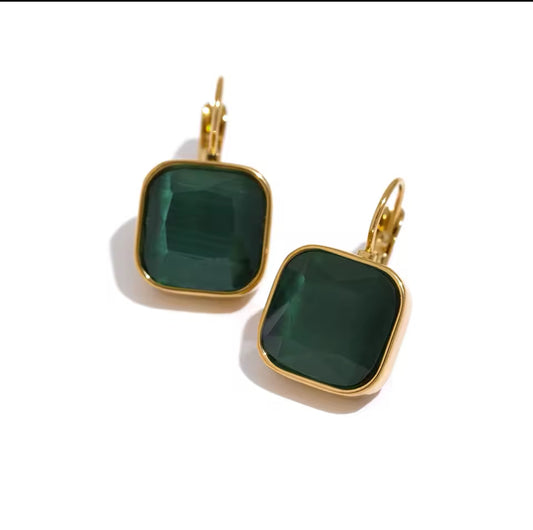 16184 Women’s Green Crystal Rhinestones Gold Plated Stainless Steel Hoop Earrings