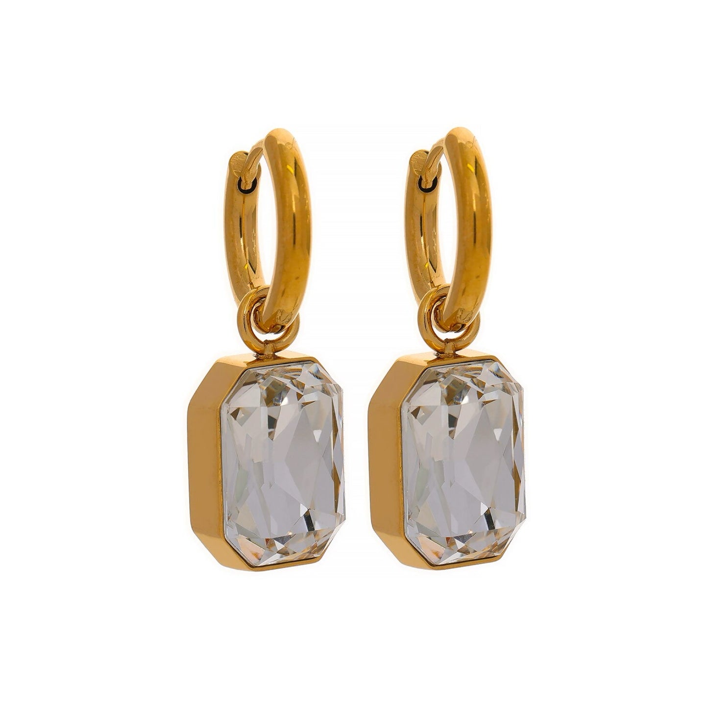 16142 Women’s Clear CZ Gold Plated Stainless Steel Drop Earrings