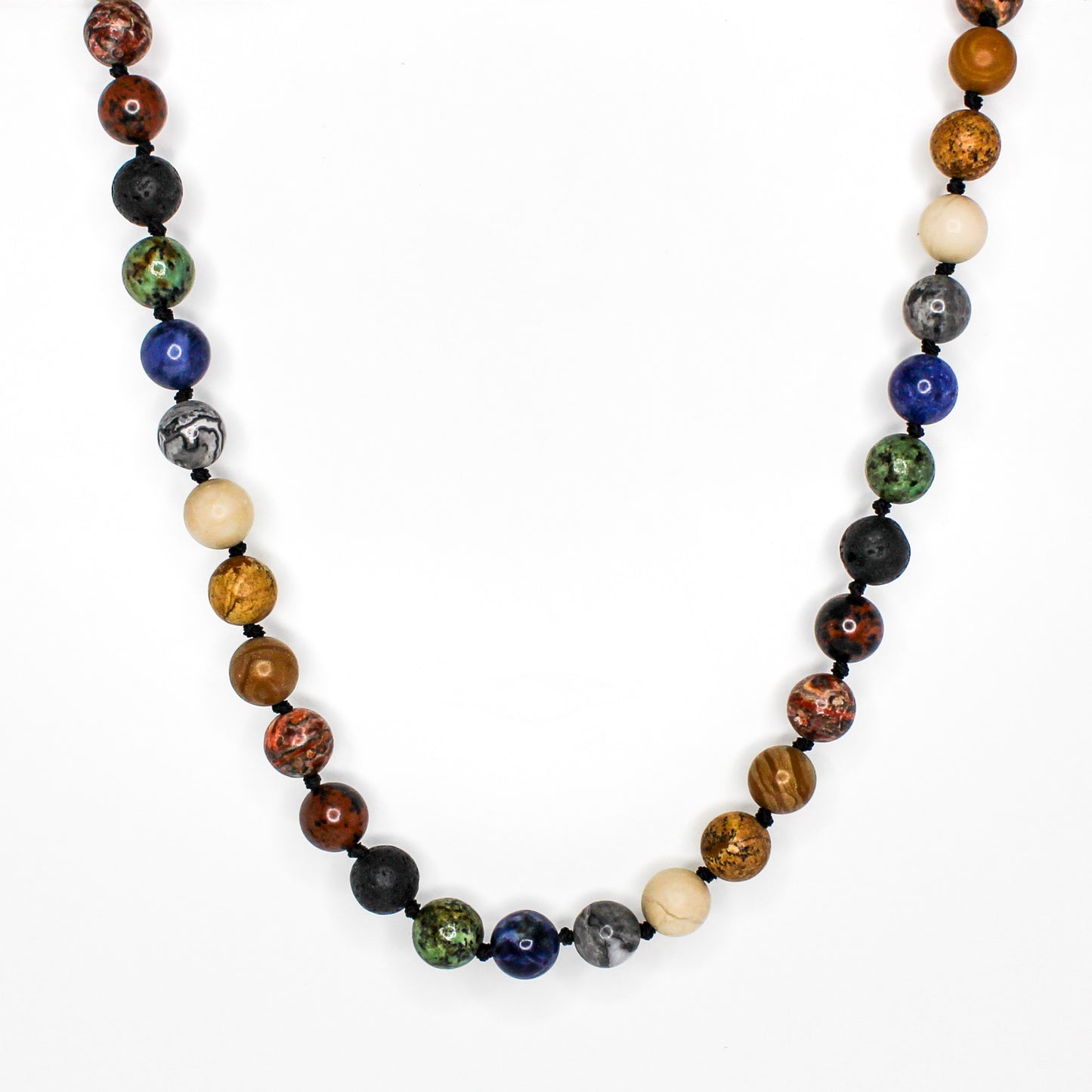 11410 Men's 10mm Handknotted Multi-Stone Necklace