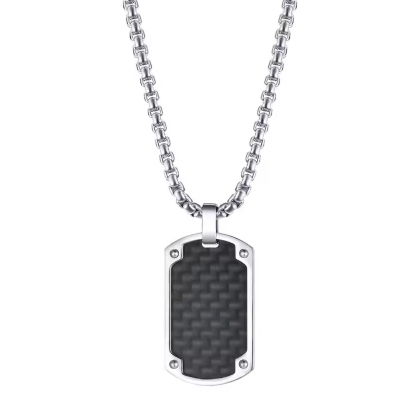 13151 Men’s Long Chain Stainless Steel Necklace with Carbon Fiber Pendant