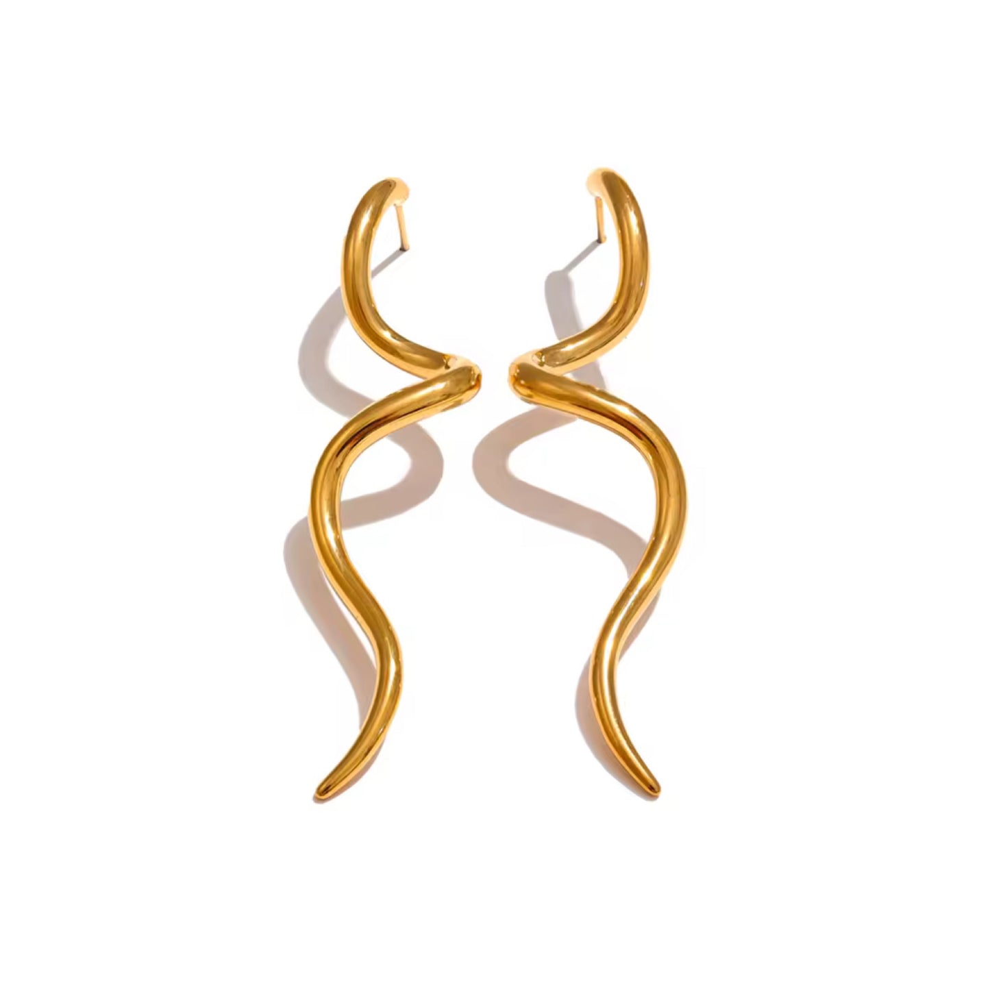16188 Women’s Golden Serpentina Stainless Steel Gold Plated Stud Long Earrings