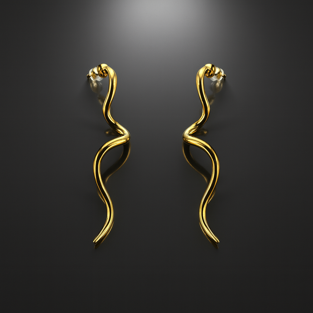 16188 Women’s Golden Serpentina Stainless Steel Gold Plated Stud Long Earrings