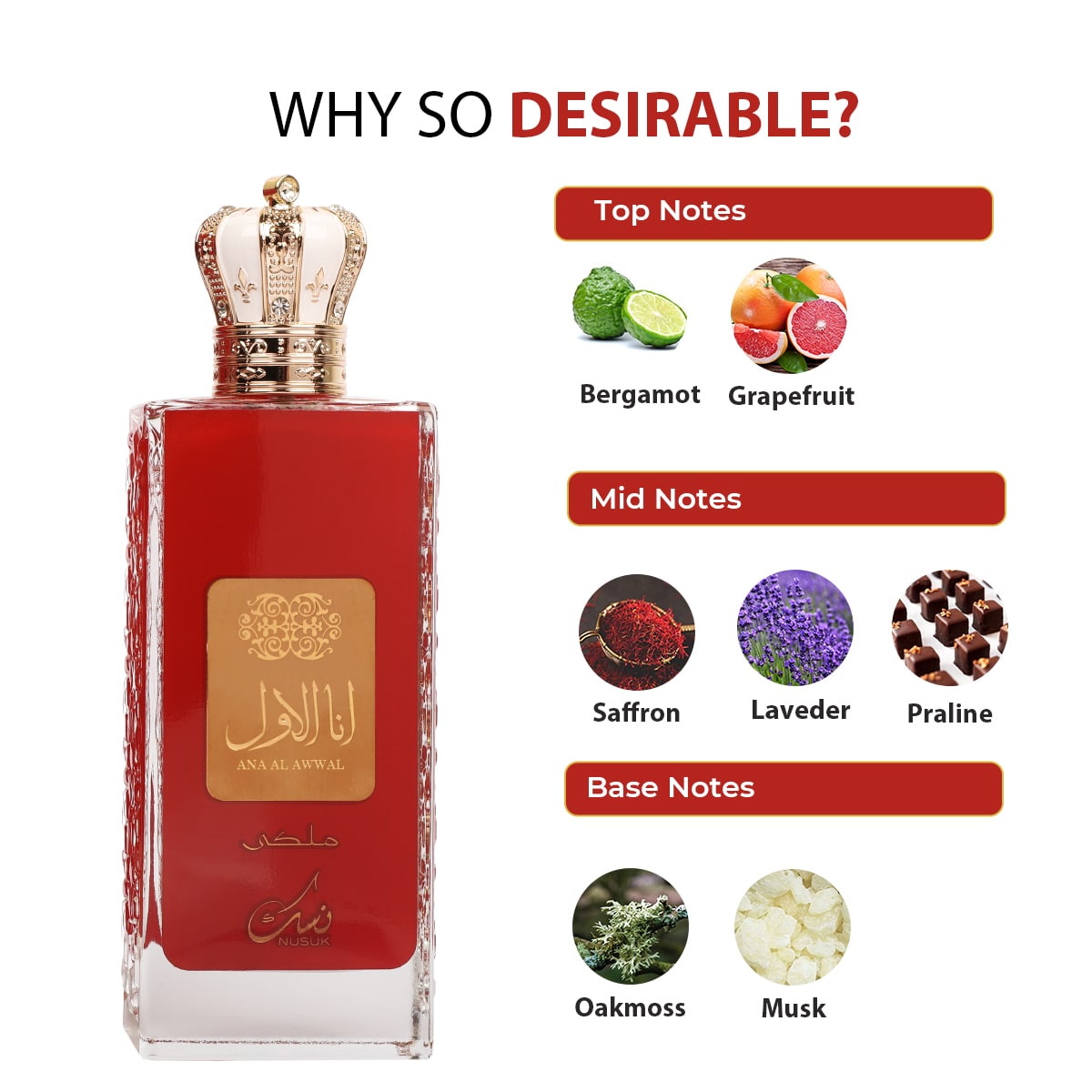 NUSUK Ana Al Awwal Malaki (Red) EDP 100ml