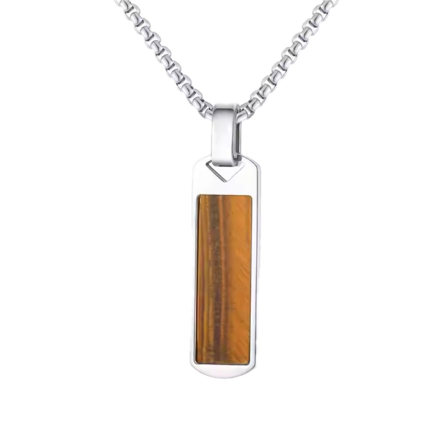13216 Men’s Tiger’s Eye Rectangle Pendant Stainless Steel Necklace