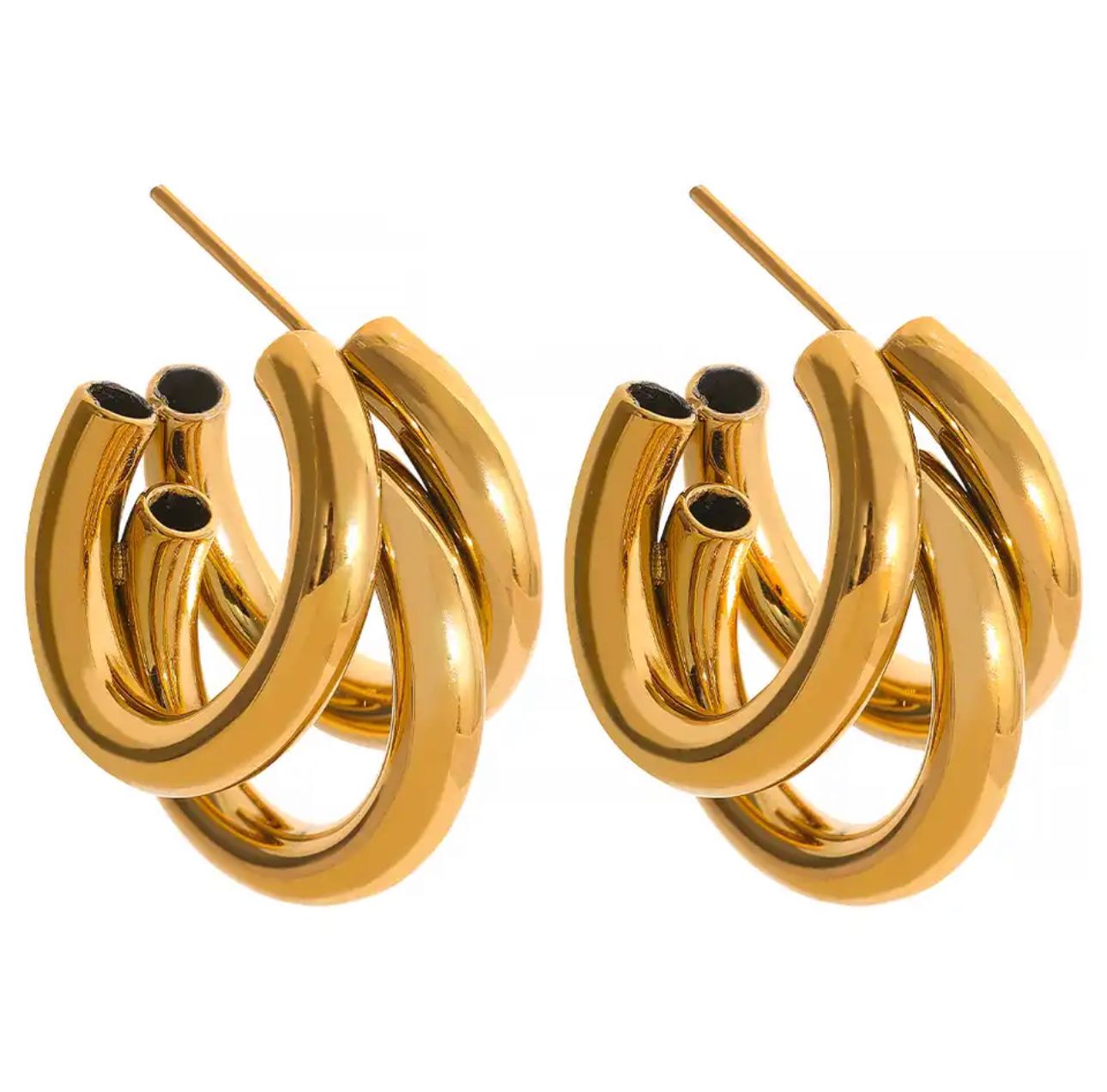 16169 Women’s Triple-Layered Hoops Gold Plated Stainless Steel Earrings