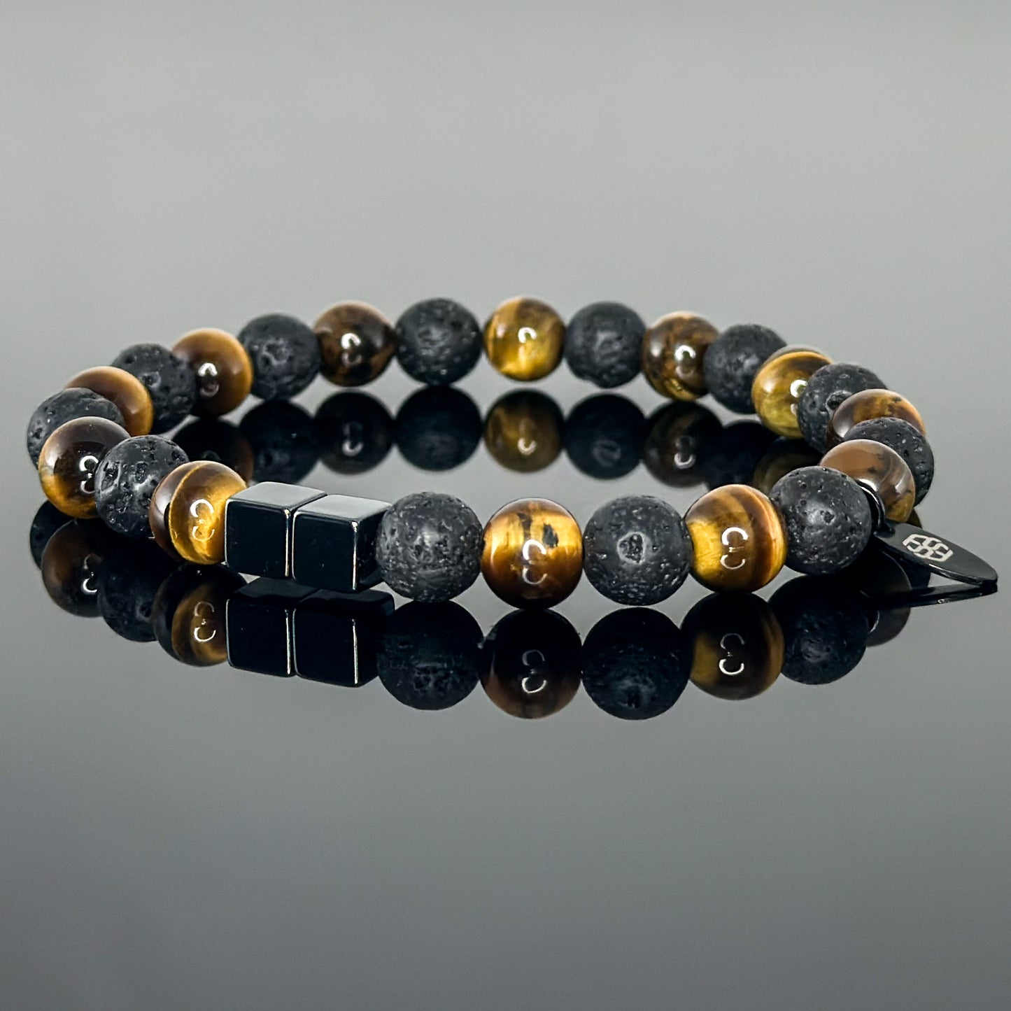 2102 Men’s Duo Wristband with Tiger's Eye and Lava Stone