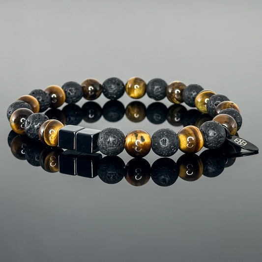 2102 Men’s Duo Wristband with Tiger's Eye and Lava Stone