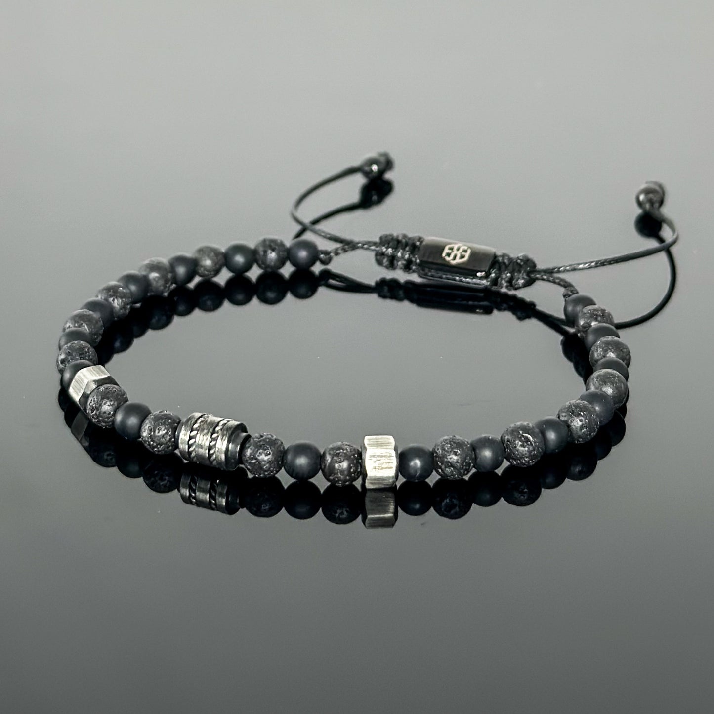2003 Men’s Minimalist Matte Black Onyx and Lava Stone Beaded Bracelet (4mm)
