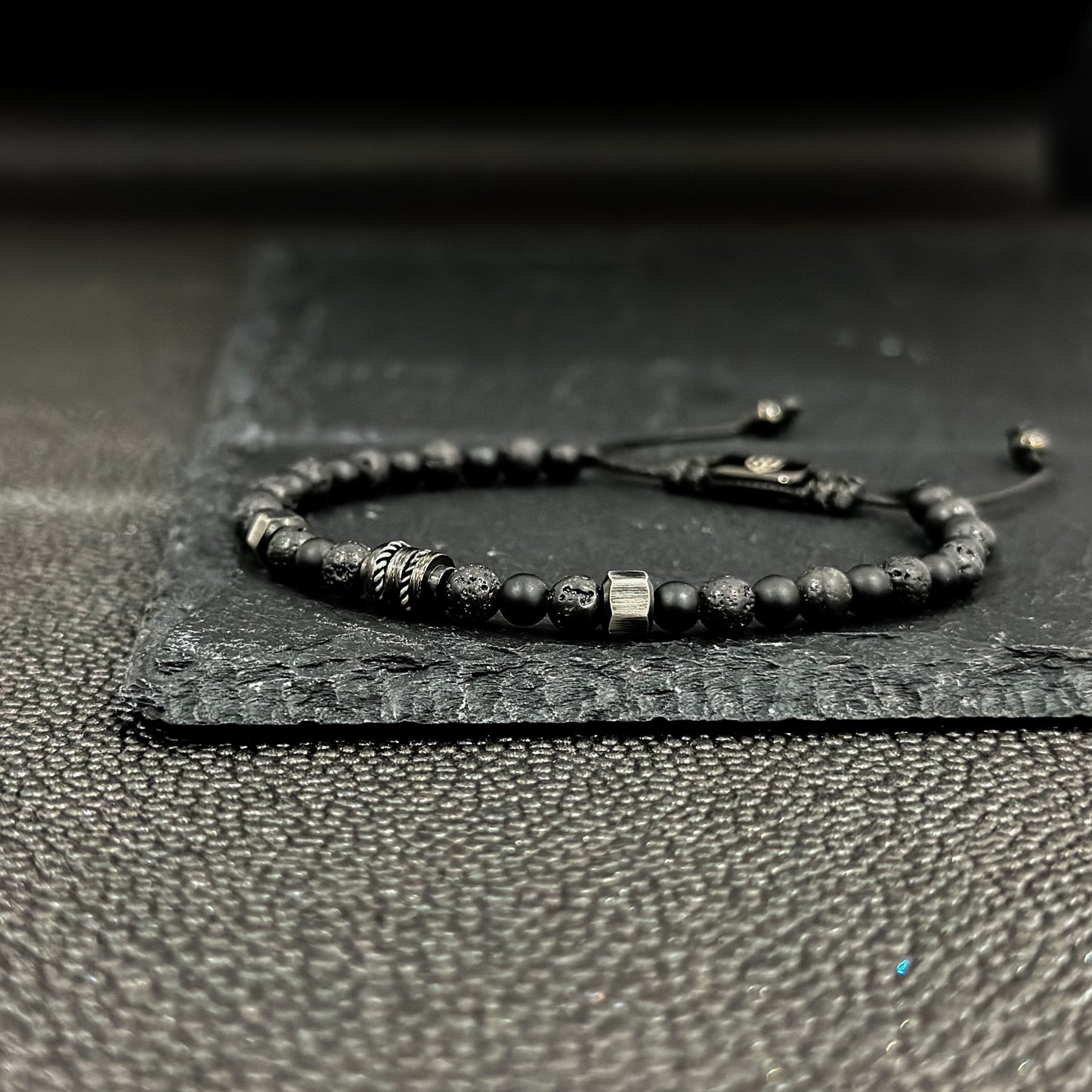 2003 Men’s Minimalist Matte Black Onyx and Lava Stone Beaded Bracelet (4mm)